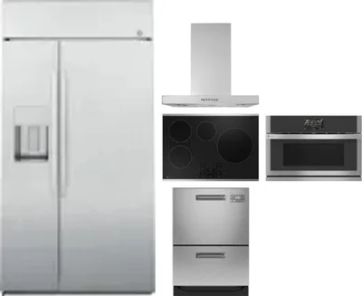 5 Piece Package Includes Refrigerator, Cooktop, Wall Oven, Hood And Dishwasher